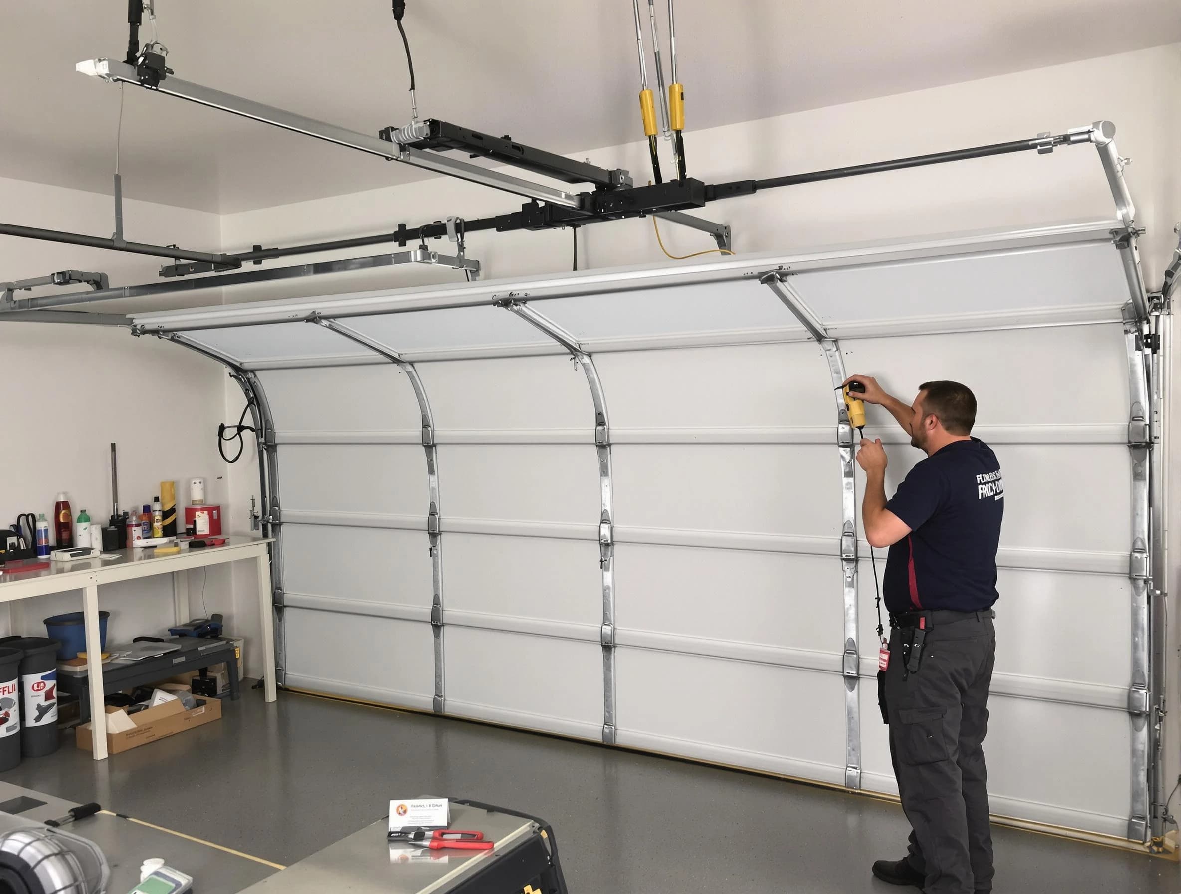 Butler Garage Door Repair certified technician performing overhead door system repair in Butler