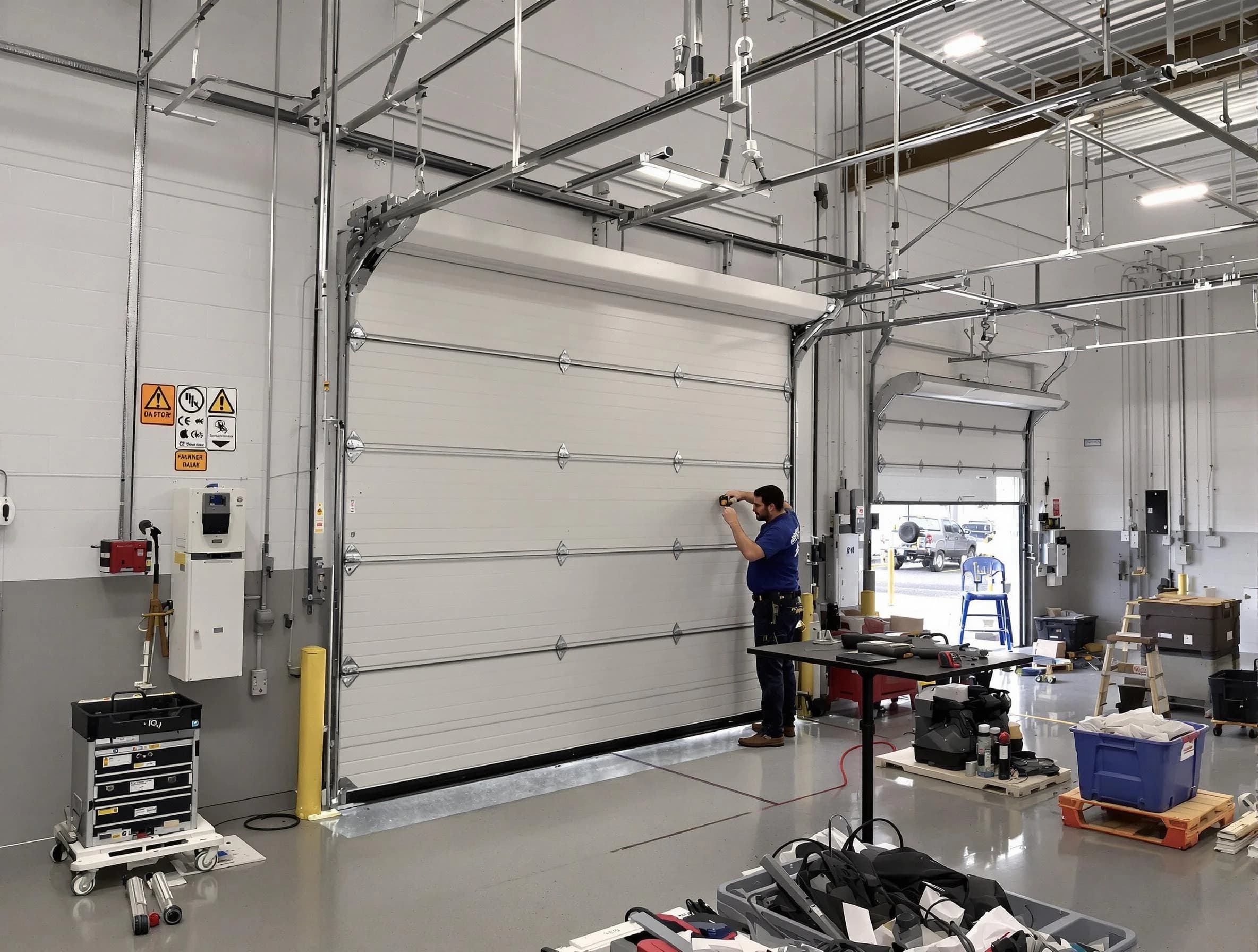 Commercial garage door repair being performed by Butler Garage Door Repair expert in Butler