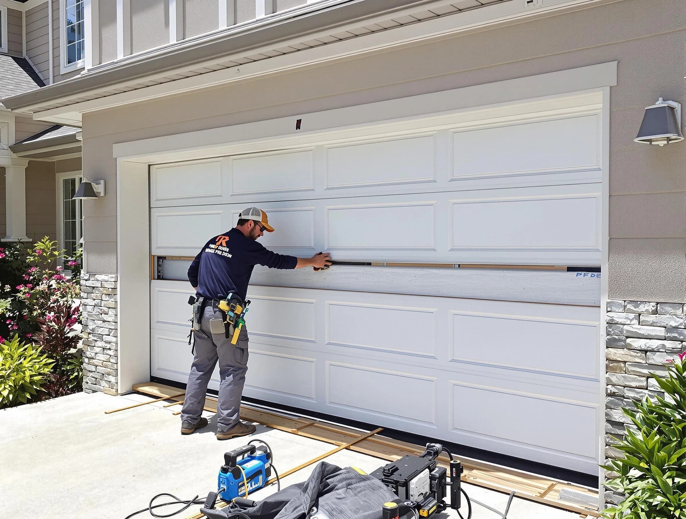 Butler Garage Door Repair team performing complete garage door replacement at Butler residence