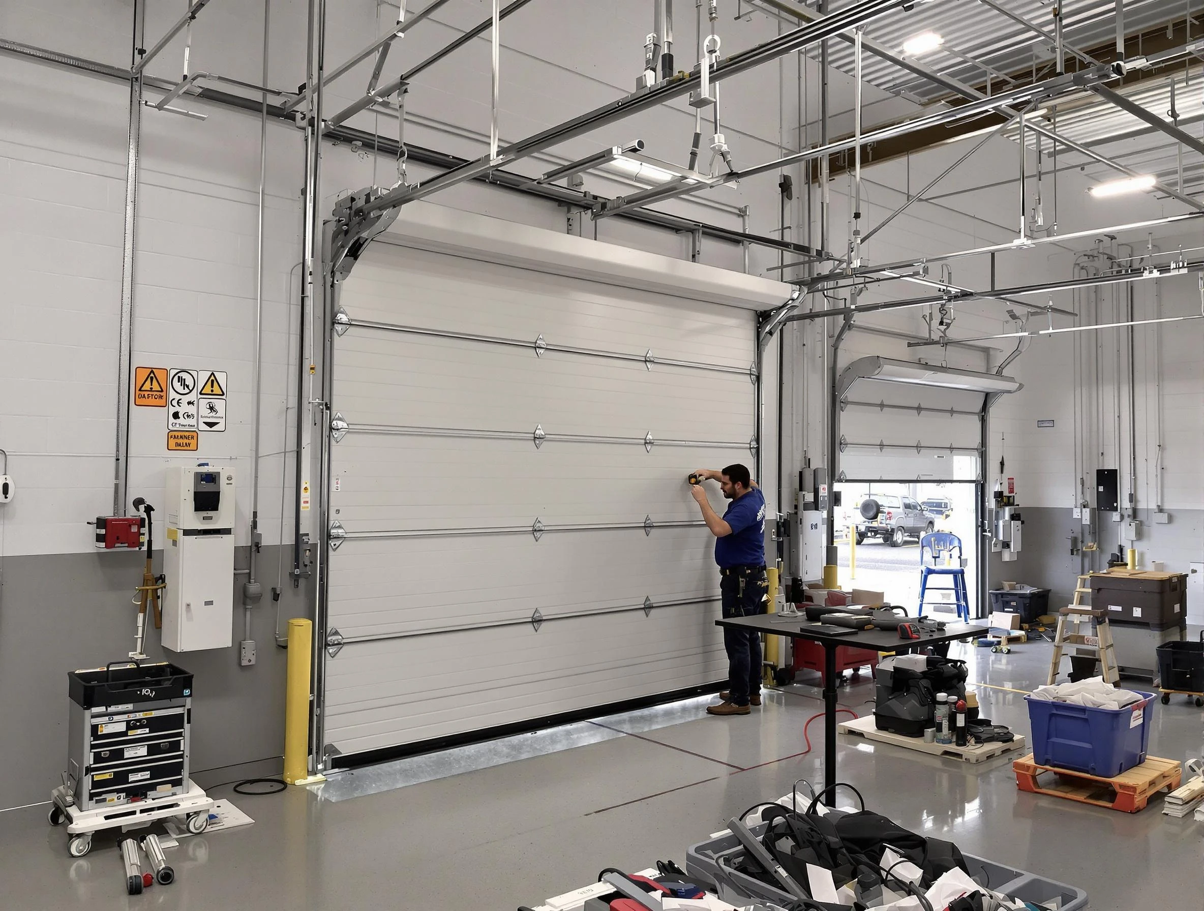 Commercial garage door repair being performed by Butler Garage Door Repair expert in Butler