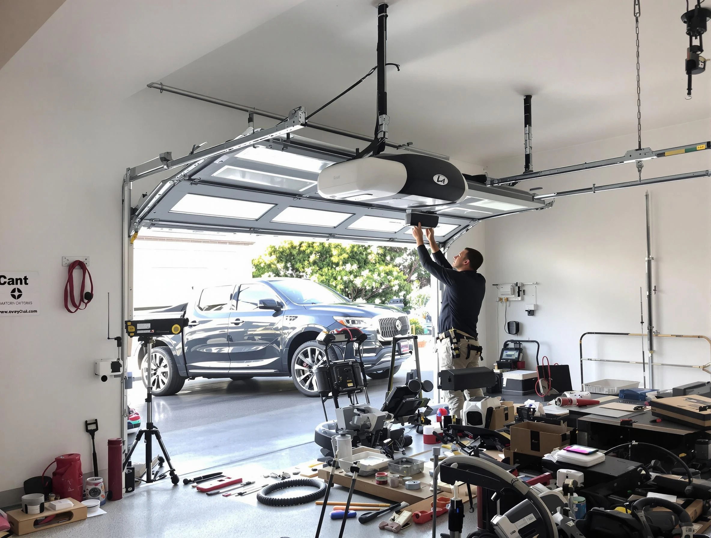Butler Garage Door Repair specialist installing smart garage door opener system in Butler home