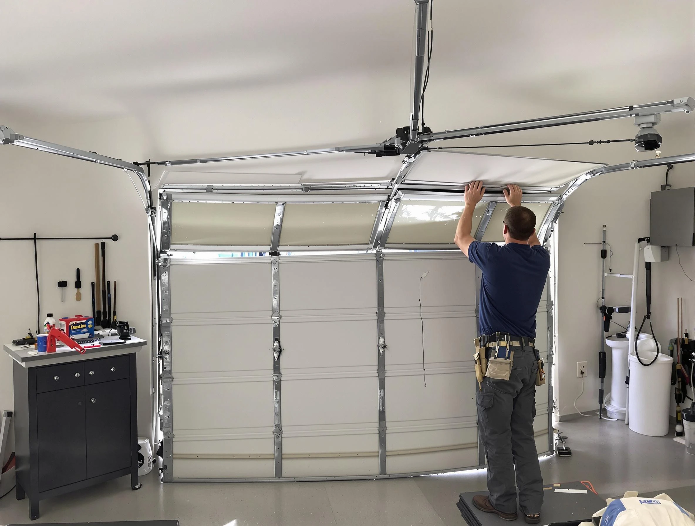Butler Garage Door Repair specialist performing precise section replacement on Butler garage door
